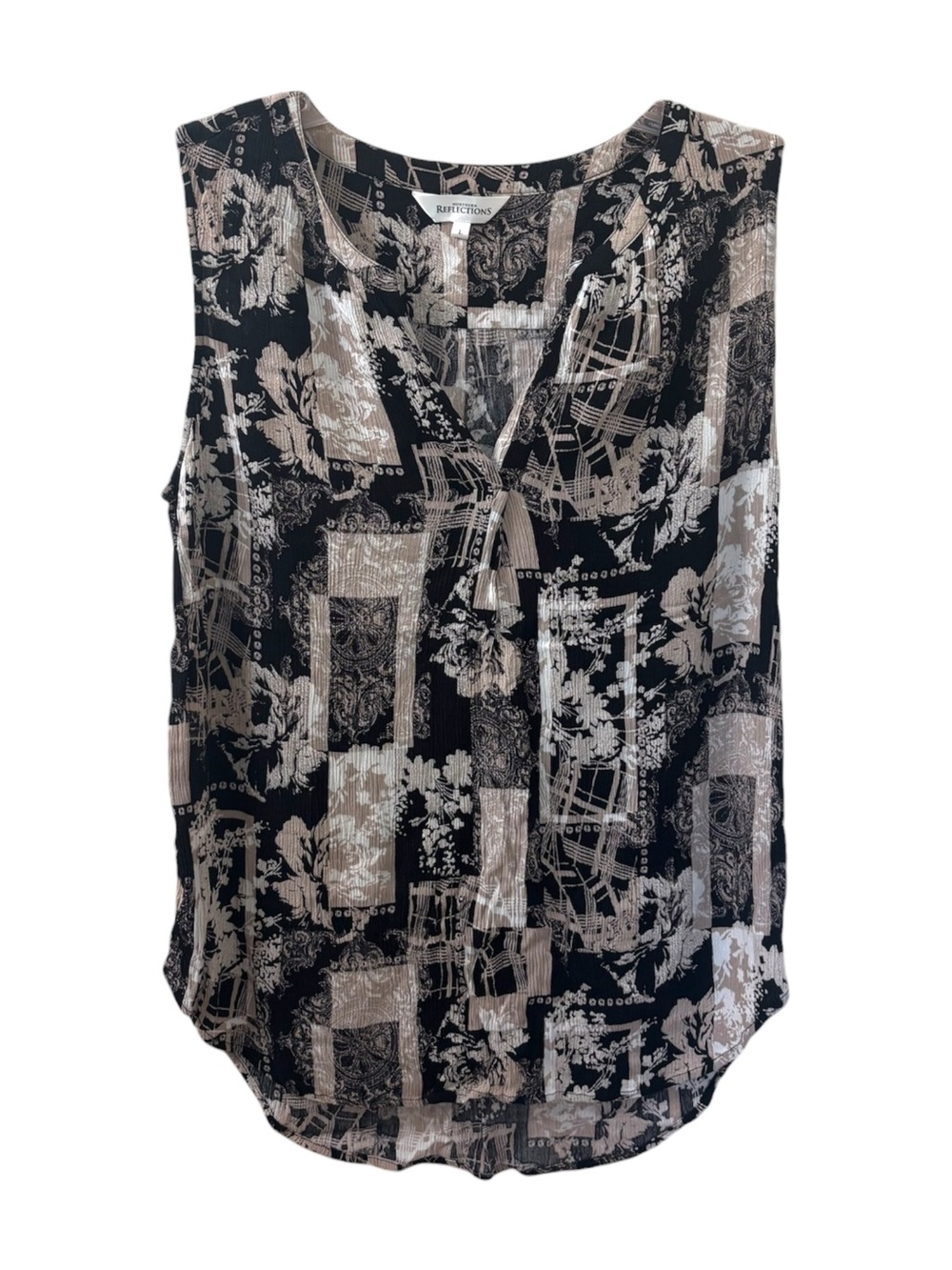 Northern Reflections Sleeveless Blouse Neutral Floral Patchwork Print Size Large